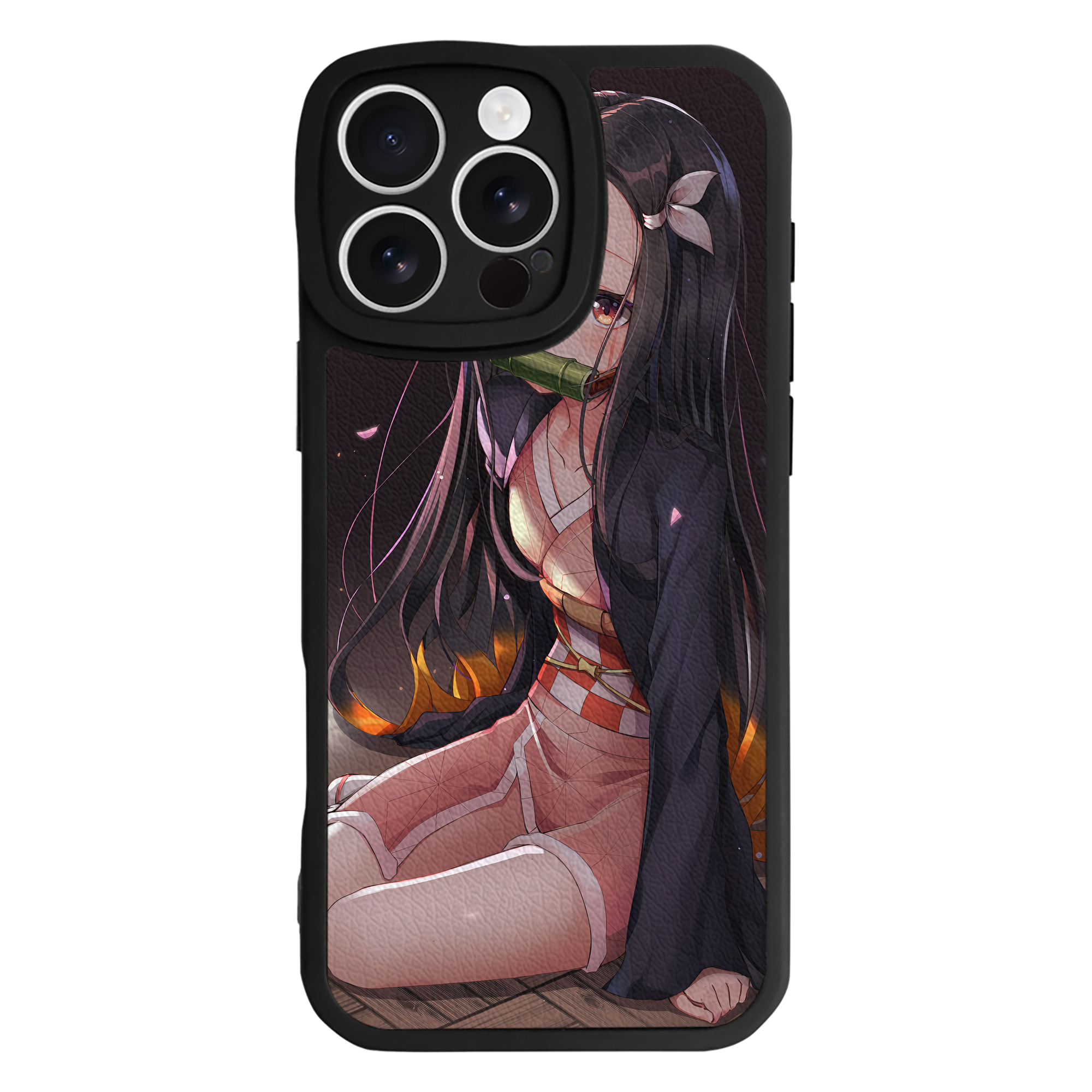 （画像用） 鬼滅の刃（きめつのやいば）竈門 禰󠄀豆子／かまど ねずこ Kamado Nezuko 【iPhone 16シリーズ対応】シリコンスマホケース（レザー調） 材質：シリコン